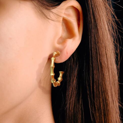 14K Gold Earrings Hoops Large Bamboo Earring Gold Earrings For Women Thick Hoop Earring 14K Gold 30MM in Saudi Arabia