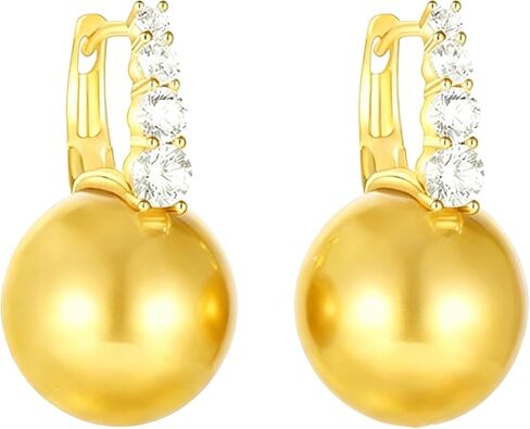 Big Pearl Hoop Earrings for Women Trendy, Cubic Zirconia Pearl Drop Earrings, 18K Gold Plated Shell Pearl Dangle CZ Earring Jewelry for Birthday Anniversary,13mm in Saudi Arabia