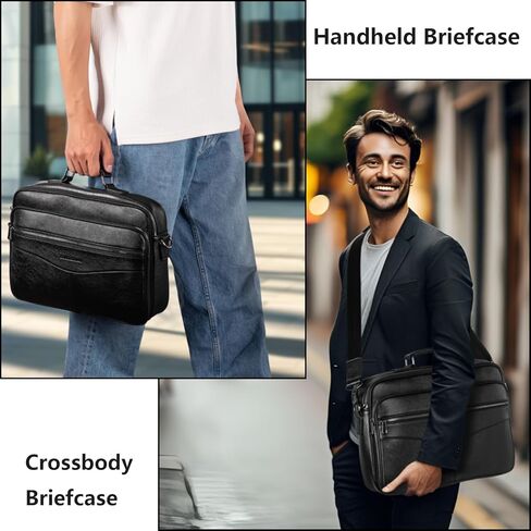 حقيبة كمبيوتر محمول للأعمال للرجال مقاس 15.6 بوصة من الجلد الطبيعي للكمبيوتر المحمول حقيبة ريترو مقاومة للماء حقيبة كتف محمولة للرجال حقيبة سفر للتنقل في المكتب in Kuwait