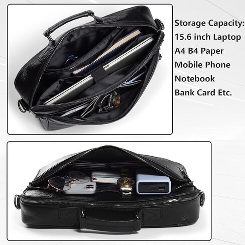 حقيبة كمبيوتر محمول للأعمال للرجال مقاس 15.6 بوصة من الجلد الطبيعي للكمبيوتر المحمول حقيبة ريترو مقاومة للماء حقيبة كتف محمولة للرجال حقيبة سفر للتنقل في المكتب in Kuwait
