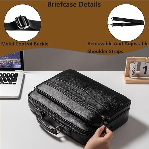 حقيبة كمبيوتر محمول للأعمال للرجال مقاس 15.6 بوصة من الجلد الطبيعي للكمبيوتر المحمول حقيبة ريترو مقاومة للماء حقيبة كتف محمولة للرجال حقيبة سفر للتنقل في المكتب in Kuwait
