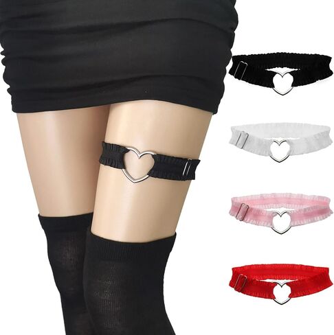 Thigh Garter Heart Lace Ruched Leg Garter Adjustable Cosplay Accessory Thigh Chain Comfortable Fashion Legwear in Saudi Arabia