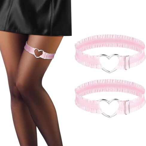 Thigh Garter Heart Lace Ruched Leg Garter Adjustable Cosplay Accessory Thigh Chain Comfortable Fashion Legwear in Saudi Arabia