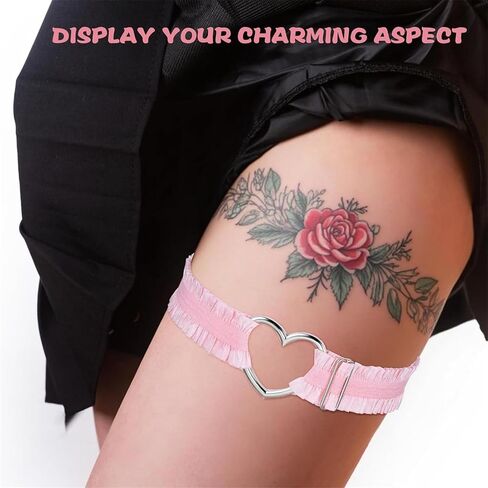 Thigh Garter Heart Lace Ruched Leg Garter Adjustable Cosplay Accessory Thigh Chain Comfortable Fashion Legwear in Saudi Arabia