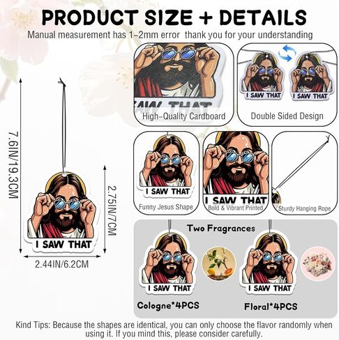 8Pack Car Air Freshener,I Saw That Jesus Car Fresheners,Funny Air Freshener Car,Religious Mirror Scented Hanging Christian Gifts Car Accessories Decor Interior Home Gifts for Women Men(Cologne&Floral) in Kuwait