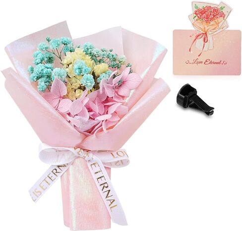 باقة زهور صغيرة مشابك لفتحة تهوية السيارة - باقة ورد مزخرفة مع موزع عطر للوحة أجهزة القياس الخاصة بفتحة تهوية السيارة، هدية إكسسوارات السيارة الوردية الرومانسية للنساء (وردي) in Kuwait