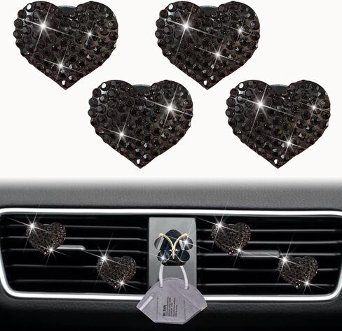 Black Heart Air Vent Clips, 4 Pcs Bling Heart Air Fresheners Vents Clips Diamond Car Interior Decor Charm Cute Car Accessories + Cute Butterfly Mask Hook in Saudi Arabia