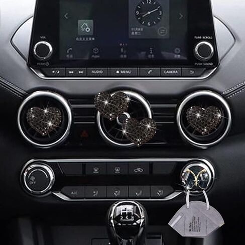 Black Heart Air Vent Clips, 4 Pcs Bling Heart Air Fresheners Vents Clips Diamond Car Interior Decor Charm Cute Car Accessories + Cute Butterfly Mask Hook in Saudi Arabia
