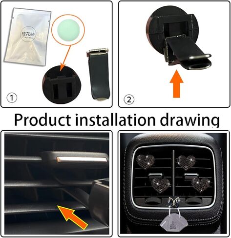 Black Heart Air Vent Clips, 4 Pcs Bling Heart Air Fresheners Vents Clips Diamond Car Interior Decor Charm Cute Car Accessories + Cute Butterfly Mask Hook in Saudi Arabia