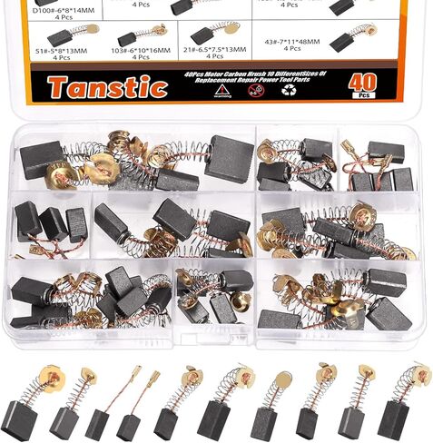 Tanstic 40Pcs Electric Motor Carbon Brushes 10 Different Sizes Carbon Brushes for Replacement Repair Power Tool Part in Kuwait
