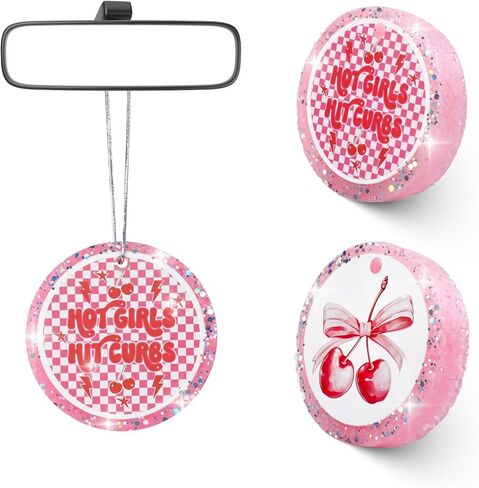 MUBYOK 2 عبوة معطرة هواء للسيارة معلقة يدويًا، منعش سيارة لطيف مع جليتر، هدايا عيد الميلاد ملحقات السيارة للنساء والفتيات وديكور المنزل للسيارات (أزرق، مستدير) in Kuwait