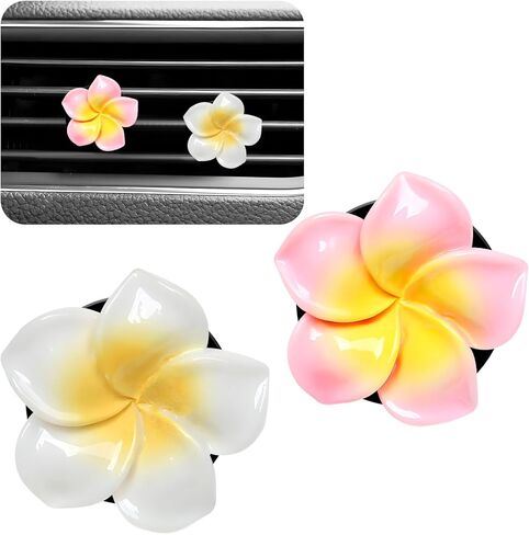 2PCS Flower Car Air Vent Clips, Cute Plumeria Automotive Air Fresheners Vents Clips Decoration, Girly Flower Auto Perfume Diffuser Decor Charm for Women (White+Pink) in Saudi Arabia