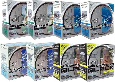 AS Air Spencer 2X Squash (A9)، 2X Lemon Squash (A52)، 2X Clear Squash (A24)، و2X Marine Squash رائحة (A19)، شديدة التحمل، تدوم طويلاً، JDM Eikosha Japan Car Air Freshener in Kuwait