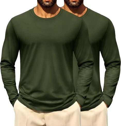 Cotrasen 2 Pack Long Sleeve Shirts for Men Moisture Wicking Crew Neck Plain T-Shirts Classic Basic Casual Soft Tee Shirts in Saudi Arabia