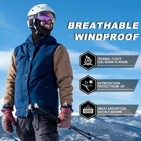 ROCKBROS Cold Weather Balaclava 2 Pack Ski Mask for Men Windproof Thermal Winter Scarf Mask Women Neck Warmer Hood for Cycling Motorcycle Running Skiing Snowboarding Black in Saudi Arabia