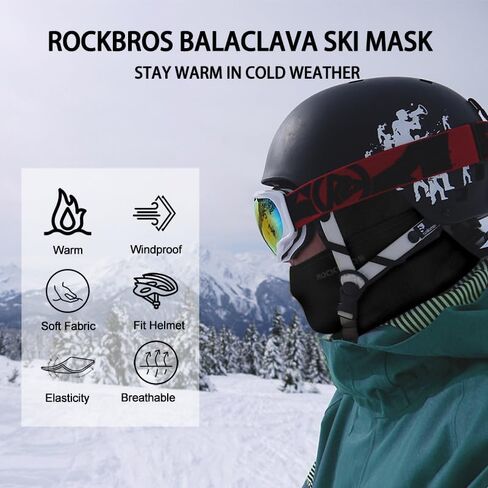ROCKBROS Cold Weather Balaclava 2 Pack Ski Mask for Men Windproof Thermal Winter Scarf Mask Women Neck Warmer Hood for Cycling Motorcycle Running Skiing Snowboarding Black in Saudi Arabia