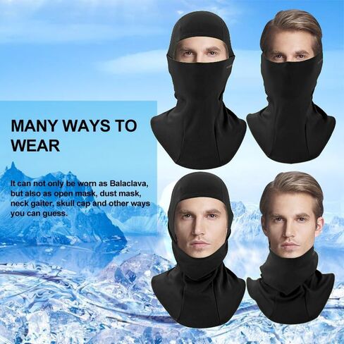 ROCKBROS Cold Weather Balaclava 2 Pack Ski Mask for Men Windproof Thermal Winter Scarf Mask Women Neck Warmer Hood for Cycling Motorcycle Running Skiing Snowboarding Black in Saudi Arabia