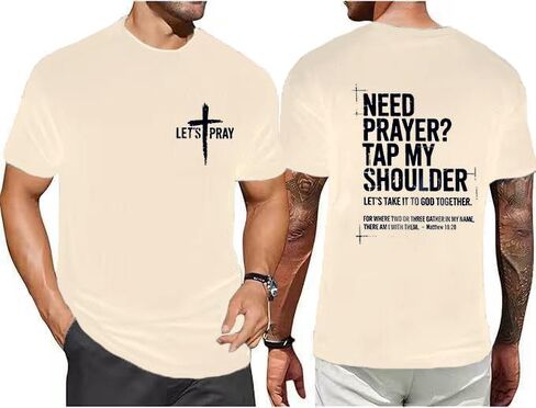 Christian Shirt for Men Let's Pray Cross Tshirt Faith Cross Bible Verse Tee Religious Gift Short Sleeve Tops in Saudi Arabia