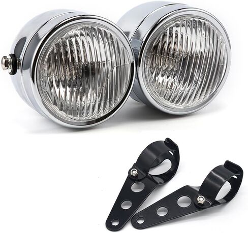 Motorcycle Headlight Assembly Halogens Double Front Head light with Mounting Brackets Assembly, Front Headlamp for Cafe Racer Bobber Chopper (Silver) in Kuwait