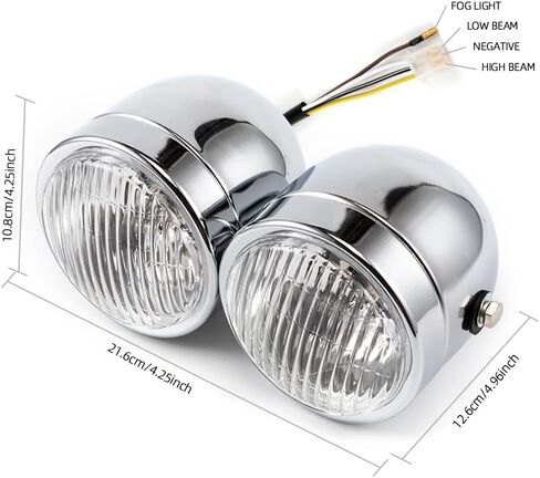Motorcycle Headlight Assembly Halogens Double Front Head light with Mounting Brackets Assembly, Front Headlamp for Cafe Racer Bobber Chopper (Silver) in Kuwait