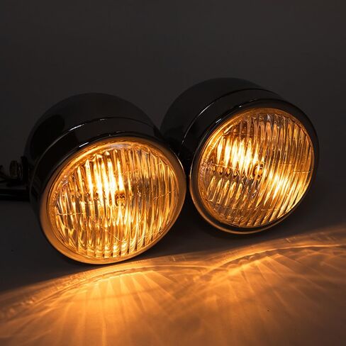 Motorcycle Headlight Assembly Halogens Double Front Head light with Mounting Brackets Assembly, Front Headlamp for Cafe Racer Bobber Chopper (Silver) in Kuwait