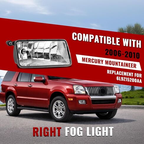 HECASA Right Fog Light Compatible with 2006-2010 Mercury Mountaineer Front Bumper Fog Lamp Clear Lens Passenger Side Replacement for 6L9Z15200AA in Saudi Arabia