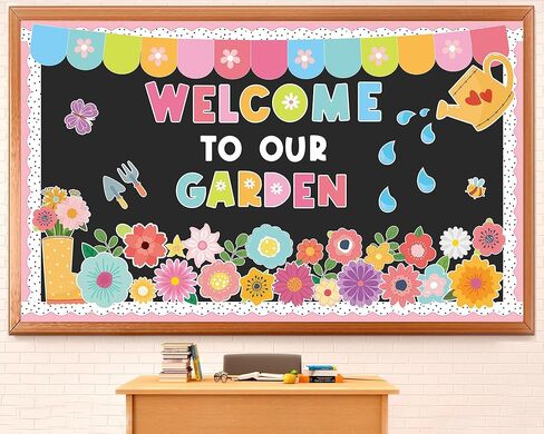 Spring Theme Bulletin Board Flower Welcome to Our Garden Positive Bulletin Board Set Wildflower Classroom Decorations Colorful Floral Cutouts for Nursery Chalkboard Window Wall Door Home Office Decor in Saudi Arabia