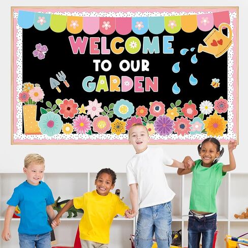 Spring Theme Bulletin Board Flower Welcome to Our Garden Positive Bulletin Board Set Wildflower Classroom Decorations Colorful Floral Cutouts for Nursery Chalkboard Window Wall Door Home Office Decor in Saudi Arabia