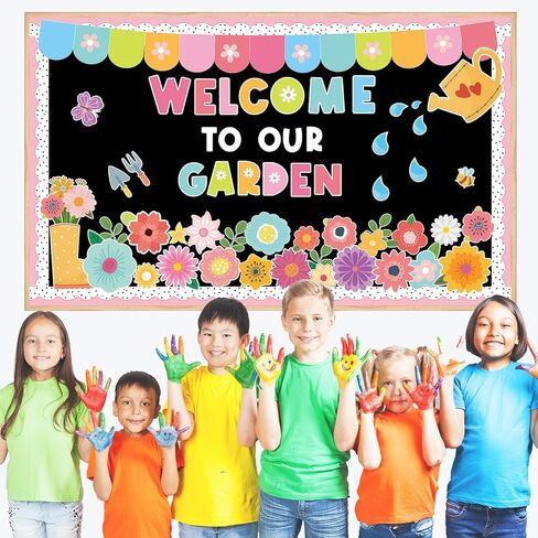 Spring Theme Bulletin Board Flower Welcome to Our Garden Positive Bulletin Board Set Wildflower Classroom Decorations Colorful Floral Cutouts for Nursery Chalkboard Window Wall Door Home Office Decor in Saudi Arabia