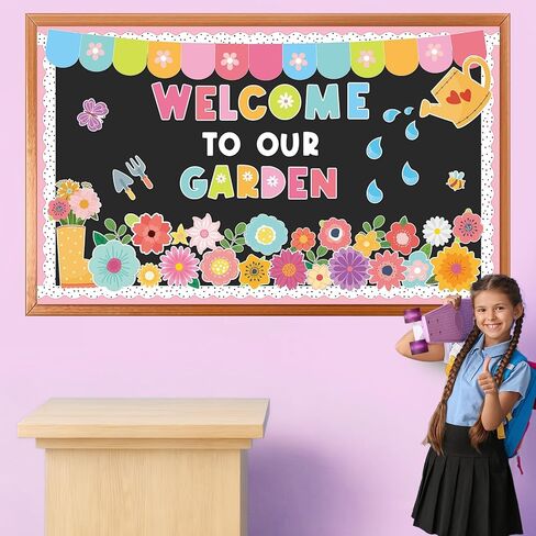 Spring Theme Bulletin Board Flower Welcome to Our Garden Positive Bulletin Board Set Wildflower Classroom Decorations Colorful Floral Cutouts for Nursery Chalkboard Window Wall Door Home Office Decor in Saudi Arabia