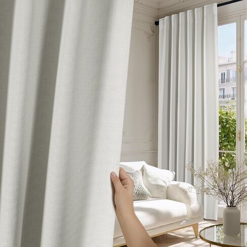 NICETOWN ستائر تعتيم الغرفة بطول 96 بوصة لوحتين، ستائر حرارية جيب قضيب/علامة تبويب خلفية/حزام خطاف يحجب الضوء وإلغاء الضوضاء معالجات النوافذ لغرفة المعيشة/غرفة النوم، طبيعي، W50 x L96 in Saudi Arabia