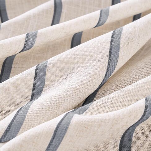 jinchan Linen Curtains for Living Room Striped Curtains Blue on Beige Thick Textured Light Filtering Drapes Bedroom Dining Room Coastal Rustic Farmhouse Cottage Core Style 2 Panels 84 Inches Back Tab in Saudi Arabia