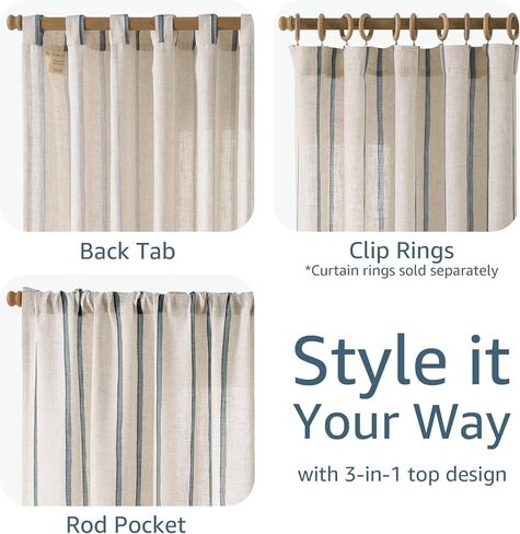 jinchan Linen Curtains for Living Room Striped Curtains Blue on Beige Thick Textured Light Filtering Drapes Bedroom Dining Room Coastal Rustic Farmhouse Cottage Core Style 2 Panels 84 Inches Back Tab in Saudi Arabia