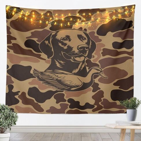 Manfei Vintage Brown Camo Tapestry Hunting Camouflage Duck Hunters Wall Hanging,Dog and Duck Wall Blanket Home Artwork,Kids Boy Girls Room Decor,Medium 59.1 x 59.1 Inches in Saudi Arabia