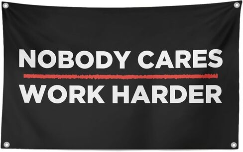 Baiquiro NOBODY CARES WORK HARDER نسيج تحفيزي - لافتة مغزولة من البوليستر 100D مع حلقات فضية، علم جدار ملهم لصالة الألعاب الرياضية والمكتب المنزلي وديكور السكن in Saudi Arabia