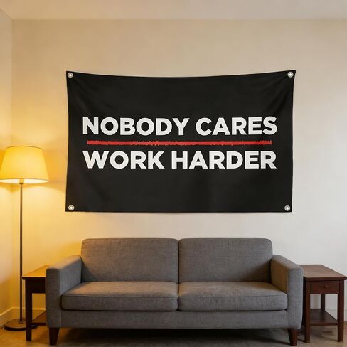 Baiquiro NOBODY CARES WORK HARDER نسيج تحفيزي - لافتة مغزولة من البوليستر 100D مع حلقات فضية، علم جدار ملهم لصالة الألعاب الرياضية والمكتب المنزلي وديكور السكن in Saudi Arabia