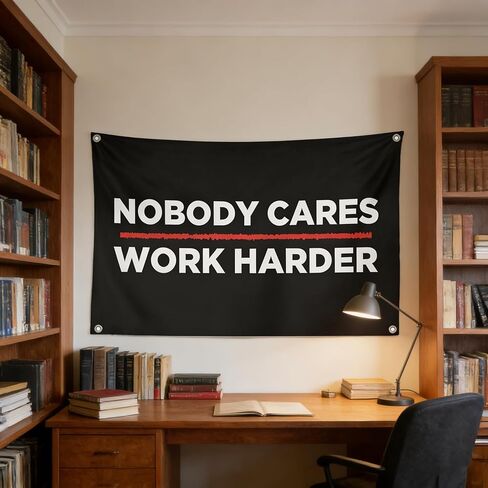 Baiquiro NOBODY CARES WORK HARDER نسيج تحفيزي - لافتة مغزولة من البوليستر 100D مع حلقات فضية، علم جدار ملهم لصالة الألعاب الرياضية والمكتب المنزلي وديكور السكن in Saudi Arabia