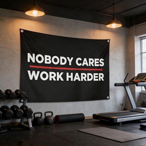 Baiquiro NOBODY CARES WORK HARDER نسيج تحفيزي - لافتة مغزولة من البوليستر 100D مع حلقات فضية، علم جدار ملهم لصالة الألعاب الرياضية والمكتب المنزلي وديكور السكن in Saudi Arabia