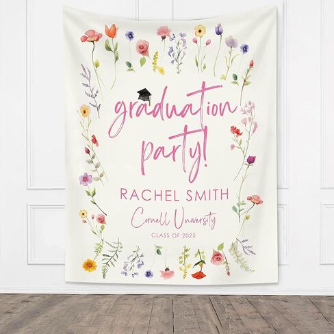 Kabeehome Personalized Graduation Party Decor 2025 Custom Wild Flower Graduation Tapestry Backdrop Floral Graduate Banner Class Of 2025 Background in Saudi Arabia