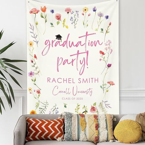 Kabeehome Personalized Graduation Party Decor 2025 Custom Wild Flower Graduation Tapestry Backdrop Floral Graduate Banner Class Of 2025 Background in Saudi Arabia
