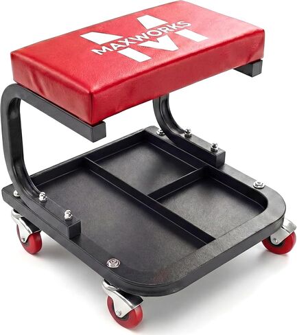 MaxWorks 50875 Mechanics Roller Seat, 250 LBS Capacity Padded Rolling Workshop Stool with Tool Tray Storage for Garage, Shop, Auto Repair in Saudi Arabia