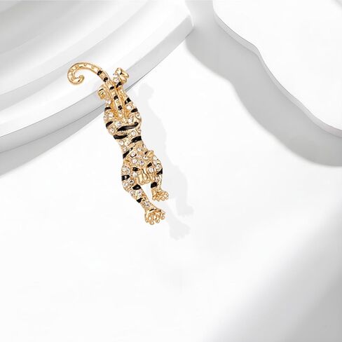 Tiger Brooches for Women Men Dainty Punk Vintage Crystal Enamel Animal Gold Roaring Tiger Badg Head Brooch Lapel pin Suit Jewelry Gifts in Kuwait