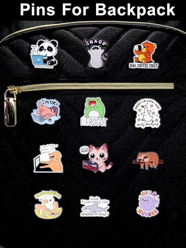 Funny Animal Enamel Lapel Pin Set, 12 Pack Metal Badges with Snarky Quotes, Cute Collectible for Backpack, Jacket, Hat, Office Gift in Kuwait