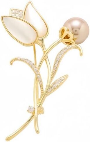 Cute Tulip Flower Brooch Rhinestone Pearl Floral Pin for Women Fashion Elegant Botanical Flower Vintage Brooch Lapel Pin Tulip brooch Wedding Banquet Gift in Saudi Arabia