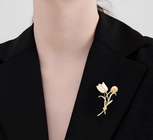 Cute Tulip Flower Brooch Rhinestone Pearl Floral Pin for Women Fashion Elegant Botanical Flower Vintage Brooch Lapel Pin Tulip brooch Wedding Banquet Gift in Saudi Arabia