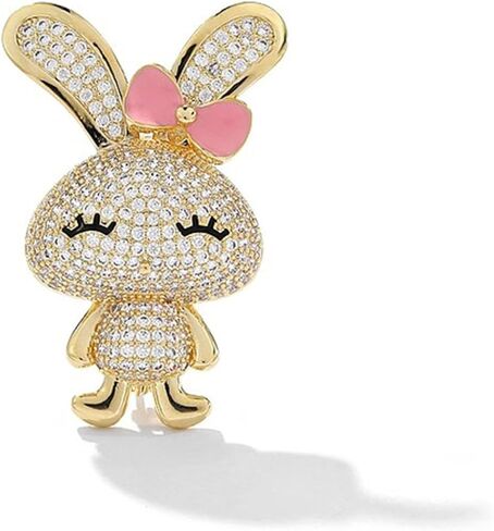 Easter Pins for Women Pink Bunny Bow Brooch Pins Cute Rabbit Rhinestone Lapel Pin Sparkly Gold Crystal Statement Brooch Unique Animal Badge Accessory for Suit Dress Clothing Hat Bag Fashion Jewelry for Easter Day in Saudi Arabia