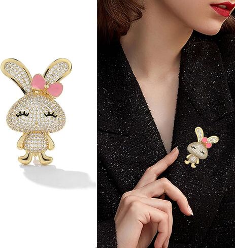 Easter Pins for Women Pink Bunny Bow Brooch Pins Cute Rabbit Rhinestone Lapel Pin Sparkly Gold Crystal Statement Brooch Unique Animal Badge Accessory for Suit Dress Clothing Hat Bag Fashion Jewelry for Easter Day in Saudi Arabia
