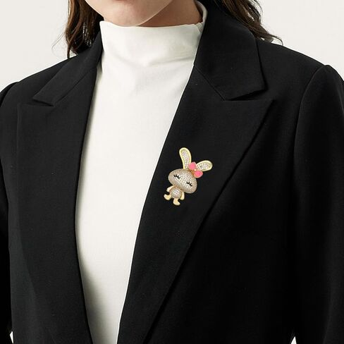 Easter Pins for Women Pink Bunny Bow Brooch Pins Cute Rabbit Rhinestone Lapel Pin Sparkly Gold Crystal Statement Brooch Unique Animal Badge Accessory for Suit Dress Clothing Hat Bag Fashion Jewelry for Easter Day in Saudi Arabia