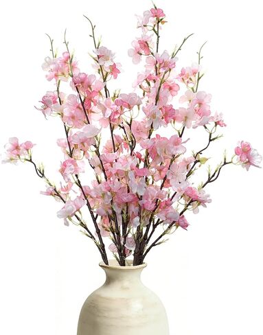 SAREAL 6 Pcs Artificial Cherry Blossom Branches 30.5 Inch, Faux Flowers Cherry Blossom Stems Spring Decorations for Home, Real Touch Spring Flowers for Wedding Bedroom Party Table Office,White in Kuwait