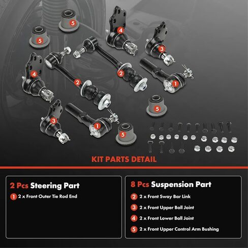 A-Premium Set of 10, Front Sway Bar Link, Upper & Lower Ball Joint, Outer Tie Rod End, Compatible with Dodge Durango 1999, Dakota 1997-1999, RWD Only in Saudi Arabia
